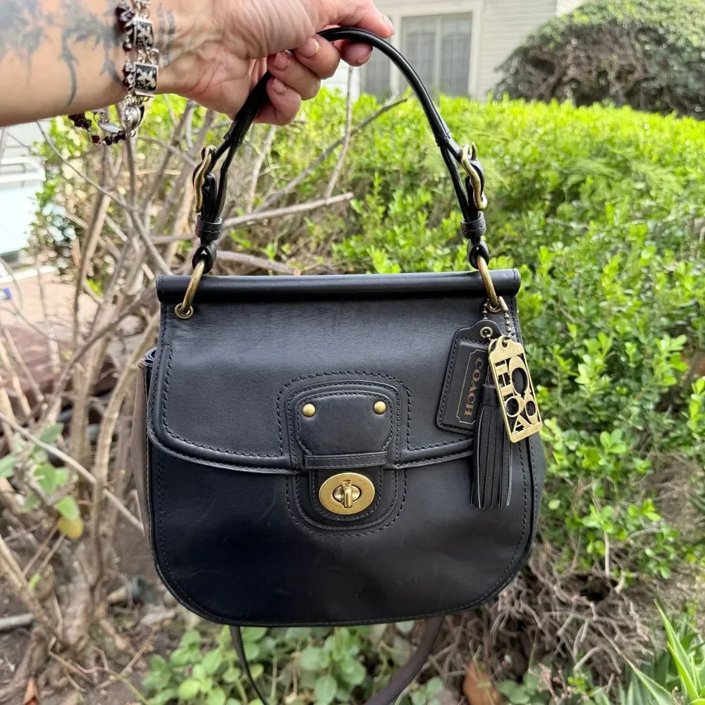 Coach Willis 70th Anniversary Black Leather Satchel Crossbody Bag 19132 Brass - Picture 3 of 17